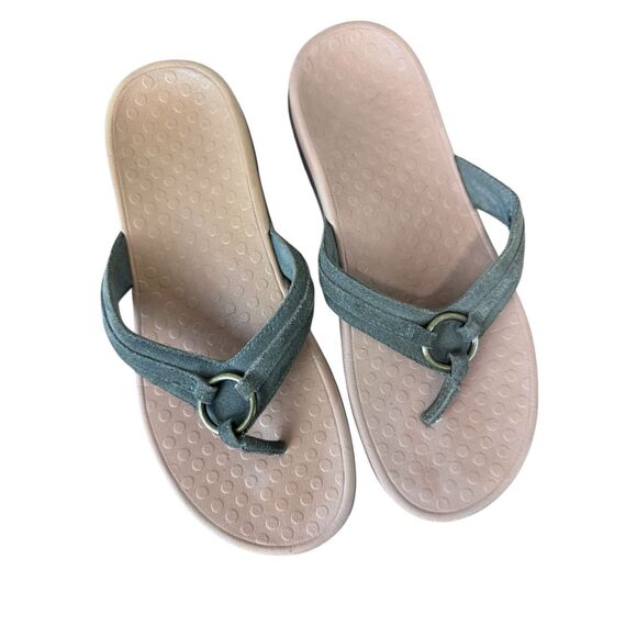 Vionic Tide Aloe Toe Post Sandal Toffee Suede Orthotic Flip Flop Women's Size 10 - Picture 1 of 9